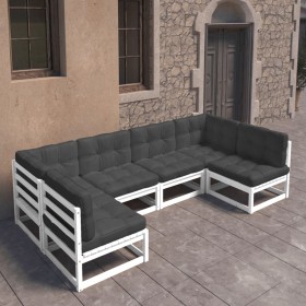 Set muebles jardín 6 pzas con cojines madera maciza pino blanco de vidaXL, Conjuntos de jardín - Ref: Foro24-3077175, Precio:...