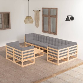 Set mit 9 Gartenmöbeln und Kissen aus massivem Zirbenholz von vidaXL, Gartensets - Ref: Foro24-3076709, Preis: 806,99 €, Raba...