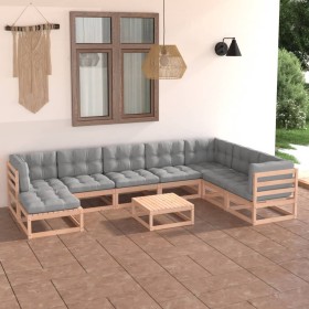 Gartenmöbel-Set 9-teilig und Kissen aus massivem Kiefernholz von vidaXL, Gartensets - Ref: Foro24-3076769, Preis: 748,99 €, R...