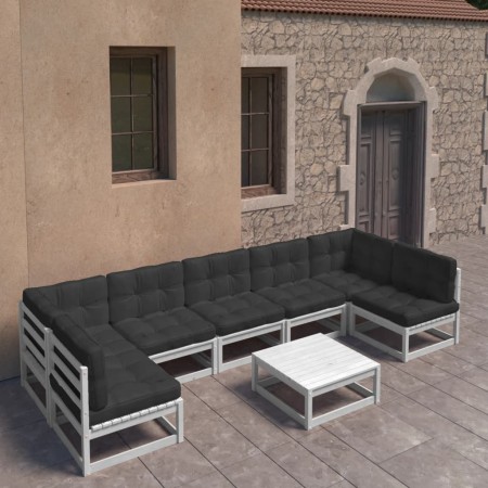 Set muebles jardín con cojines 8 pzas madera maciza pino blanco de vidaXL, Conjuntos de jardín - Ref: Foro24-3077190, Precio:...