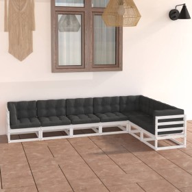 Set muebles jardín 7 pzas con cojines madera maciza pino blanco de vidaXL, Conjuntos de jardín - Ref: Foro24-3076795, Precio:...