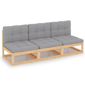 3-Sitzer-Gartensofa mit Kissen aus massivem Zirbenholz von vidaXL, Outdoor-Sofas - Ref: Foro24-3076349, Preis: 308,99 €, Raba...