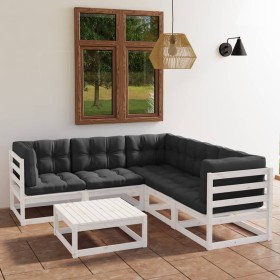 Muebles de jardín 6 piezas con cojines de madera de pino maciza de vidaXL, Conjuntos de jardín - Ref: Foro24-3076550, Precio:...