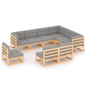 Gartenmöbel-Set 9-teilig und Kissen aus massivem Kiefernholz von vidaXL, Gartensets - Ref: Foro24-3076834, Preis: 940,32 €, R...