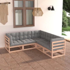 5-teiliges Gartenmöbel-Set mit Kissen aus massivem Kiefernholz von vidaXL, Gartensets - Ref: Foro24-3076774, Preis: 474,48 €,...