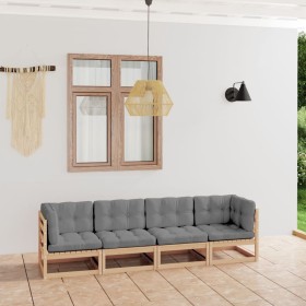 4-seater garden sofa with solid pine wood cushions by vidaXL, Outdoor sofas - Ref: Foro24-3076409, Price: 372,99 €, Discount: %