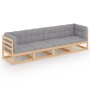 4-Sitzer-Gartensofa mit Kissen aus massivem Kiefernholz von vidaXL, Outdoor-Sofas - Ref: Foro24-3076409, Preis: 374,10 €, Rab...