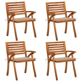 Garden chairs with cushions, 4 units, solid acacia wood. by vidaXL, Garden chairs - Ref: Foro24-3075177, Price: 381,38 €, Dis...