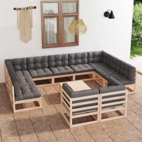 12-piece garden furniture set with solid pine wood cushions by vidaXL, Garden sets - Ref: Foro24-3077269, Price: 1,00 €, Disc...