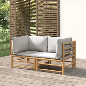 Garden corner sofas with light gray cushions 2 pcs bamboo by vidaXL, Garden sets - Ref: Foro24-3155086, Price: 195,99 €, Disc...