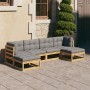 Gartenmöbel-Set 6-teilig und Kissen aus massivem Kiefernholz von vidaXL, Gartensets - Ref: Foro24-3077114, Preis: 499,99 €, R...