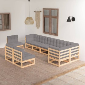 Garden furniture set 9 pieces and cushions solid pine wood by vidaXL, Garden sets - Ref: Foro24-3076684, Price: 940,32 €, Dis...