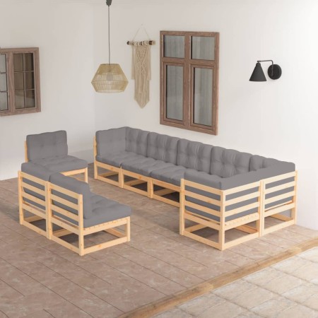 Gartenmöbel-Set 9-teilig und Kissen aus massivem Kiefernholz von vidaXL, Gartensets - Ref: Foro24-3076684, Preis: 940,06 €, R...