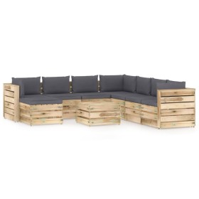 Garden furniture 9 pieces with green impregnated wood cushions by vidaXL, Garden sets - Ref: Foro24-3074783, Price: 988,99 €,...