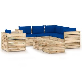 Gartenmöbel 8-teilig mit grün imprägnierten Holzkissen von vidaXL, Gartensets - Ref: Foro24-3074889, Preis: 782,99 €, Rabatt: %