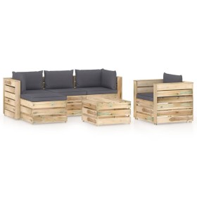 Garden furniture 7 pieces with green impregnated wood cushions by vidaXL, Garden sets - Ref: Foro24-3074843, Price: 635,99 €,...