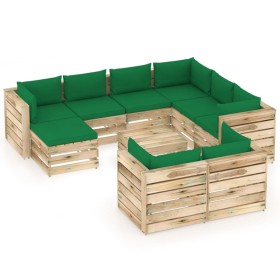 Garden furniture 10 pieces with green impregnated wood cushions by vidaXL, Garden sets - Ref: Foro24-3074800, Price: 1,00 €, ...