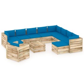 Gartenmöbel 12-teilig mit grün imprägnierten Holzkissen von vidaXL, Gartensets - Ref: Foro24-3074895, Preis: 1,00 €, Rabatt: %