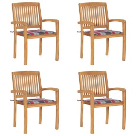 Stackable garden chairs 4 pcs teak wood with cushions by vidaXL, Garden chairs - Ref: Foro24-3073223, Price: 471,99 €, Discou...