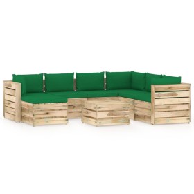 Garden furniture 8 pieces with green impregnated wood cushions by vidaXL, Garden sets - Ref: Foro24-3074776, Price: 722,99 €,...