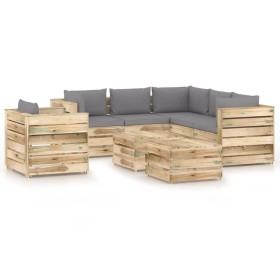 Gartenmöbel 8-teilig mit grün imprägnierten Holzkissen von vidaXL, Gartensets - Ref: Foro24-3074880, Preis: 837,99 €, Rabatt: %