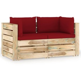 2-seater pallet sofa with green impregnated pine wood cushions by vidaXL, Garden sets - Ref: Foro24-3074552, Price: 292,99 €,...