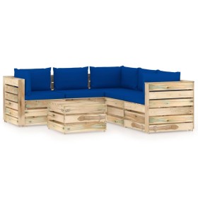 Garden furniture 6 pieces with green impregnated wood cushions by vidaXL, Garden sets - Ref: Foro24-3074697, Price: 658,12 €,...