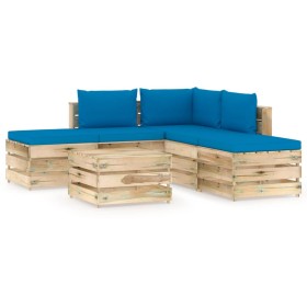 Garden furniture 6 pieces with green impregnated wood cushions by vidaXL, Garden sets - Ref: Foro24-3074655, Price: 550,05 €,...