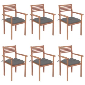 Stackable garden chairs 6 pcs teak wood with cushions by vidaXL, Garden chairs - Ref: Foro24-3072588, Price: 490,99 €, Discou...