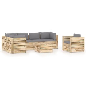 Garden furniture 7 pieces with green impregnated wood cushions by vidaXL, Garden sets - Ref: Foro24-3074868, Price: 792,99 €,...