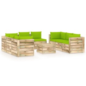 Muebles de jardín 9 piezas con cojines madera impregnada verde de vidaXL, Conjuntos de jardín - Ref: Foro24-3074746, Precio: ...