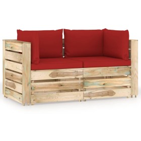 2-seater pallet sofa with green impregnated pine wood cushions by vidaXL, Garden sets - Ref: Foro24-3074549, Price: 297,99 €,...