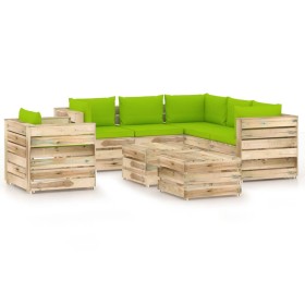 Garden furniture 8 pieces with green impregnated wood cushions by vidaXL, Garden sets - Ref: Foro24-3074890, Price: 757,52 €,...