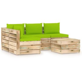 Muebles de jardín 5 piezas con cojines madera impregnada verde de vidaXL, Conjuntos de jardín - Ref: Foro24-3074650, Precio: ...