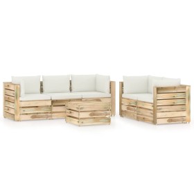 Garden furniture 6 pieces with green impregnated wood cushions by vidaXL, Garden sets - Ref: Foro24-3074677, Price: 848,79 €,...