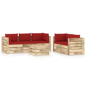 Garden furniture 6 pieces with green impregnated wood cushions by vidaXL, Garden sets - Ref: Foro24-3074681, Price: 794,51 €,...