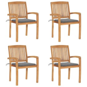 Stackable garden chairs 4 pcs teak wood with cushions by vidaXL, Garden chairs - Ref: Foro24-3073211, Price: 483,49 €, Discou...