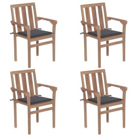 Stackable garden chairs 4 pcs solid teak wood with cushions by vidaXL, Garden chairs - Ref: Foro24-3073379, Price: 454,99 €, ...