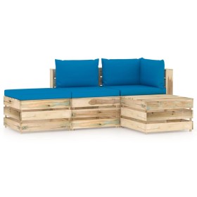 Gartenmöbel 4-teilig mit grün imprägnierten Holzkissen von vidaXL, Gartensets - Ref: Foro24-3074595, Preis: 309,99 €, Rabatt: %