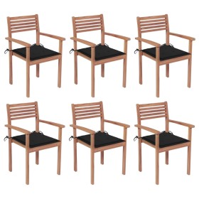 Stackable garden chairs 6 pcs teak wood with cushions by vidaXL, Garden chairs - Ref: Foro24-3072579, Price: 496,99 €, Discou...