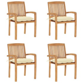 Stackable garden chairs 4 pcs teak wood with cushions by vidaXL, Garden chairs - Ref: Foro24-3073257, Price: 481,99 €, Discou...