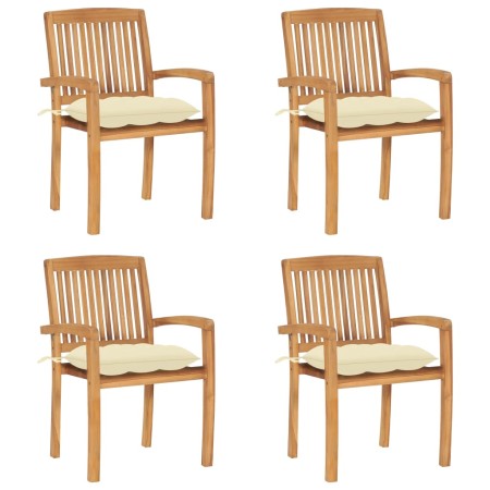 Stackable garden chairs 4 pcs teak wood with cushions by vidaXL, Garden chairs - Ref: Foro24-3073257, Price: 485,38 €, Discou...