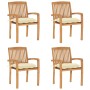 Stackable garden chairs 4 pcs teak wood with cushions by vidaXL, Garden chairs - Ref: Foro24-3073257, Price: 485,38 €, Discou...