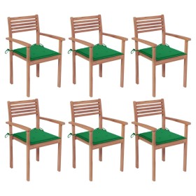 Stapelbare Gartenstühle 6 Stück aus Teakholz mit Kissen von vidaXL, Gartenstühle - Ref: Foro24-3072577, Preis: 471,99 €, Raba...