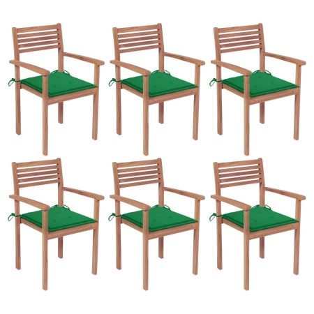 Stapelbare Gartenstühle 6 Stück aus Teakholz mit Kissen von vidaXL, Gartenstühle - Ref: Foro24-3072577, Preis: 480,14 €, Raba...