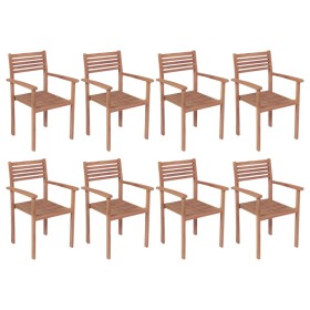 Stapelbare Gartenstühle 8 Einheiten massives Teakholz von vidaXL, Gartenstühle - Ref: Foro24-3072599, Preis: 595,16 €, Rabatt: %