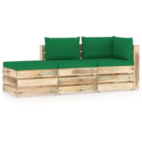 3-piece garden furniture with green impregnated wood cushions by vidaXL, Garden sets - Ref: Foro24-3074584, Price: 269,99 €, ...