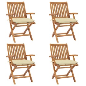 Folding garden chairs 4 pcs solid teak wood with cushions by vidaXL, Garden chairs - Ref: Foro24-3072740, Price: 494,42 €, Di...