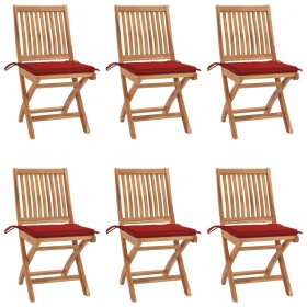 Folding garden chairs 6 pcs solid teak wood with cushions by vidaXL, Garden chairs - Ref: Foro24-3072840, Price: 547,27 €, Di...