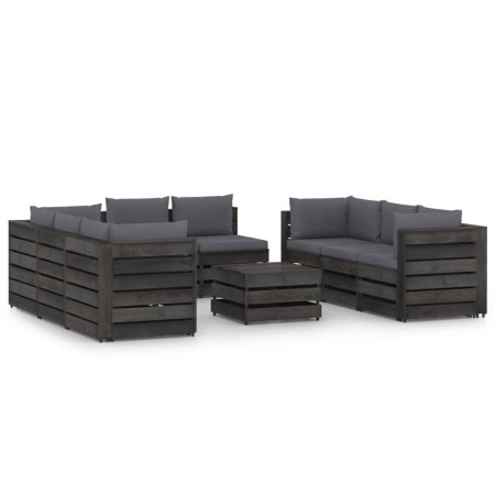 Muebles de jardín 9 piezas con cojines madera impregnada gris de vidaXL, Conjuntos de jardín - Ref: Foro24-3068348, Precio: 9...